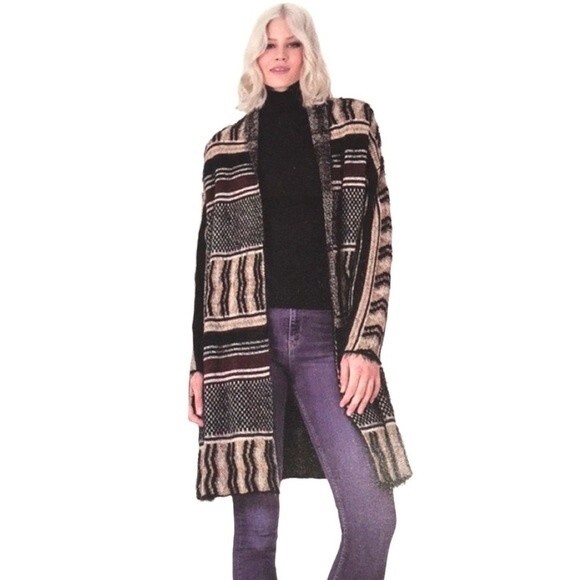 MAXSPORT Boho Tribal Print Open From Sweater Jacket in Brown Multi S - Picture 1 of 11